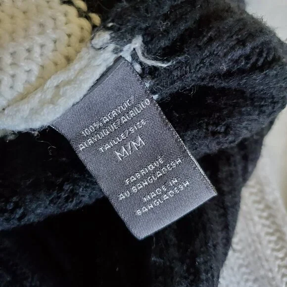 SUZY SHIER | Off The Shoulder Cable knit Long Sleeve Black White Sweater (M) - Picture 9 of 10